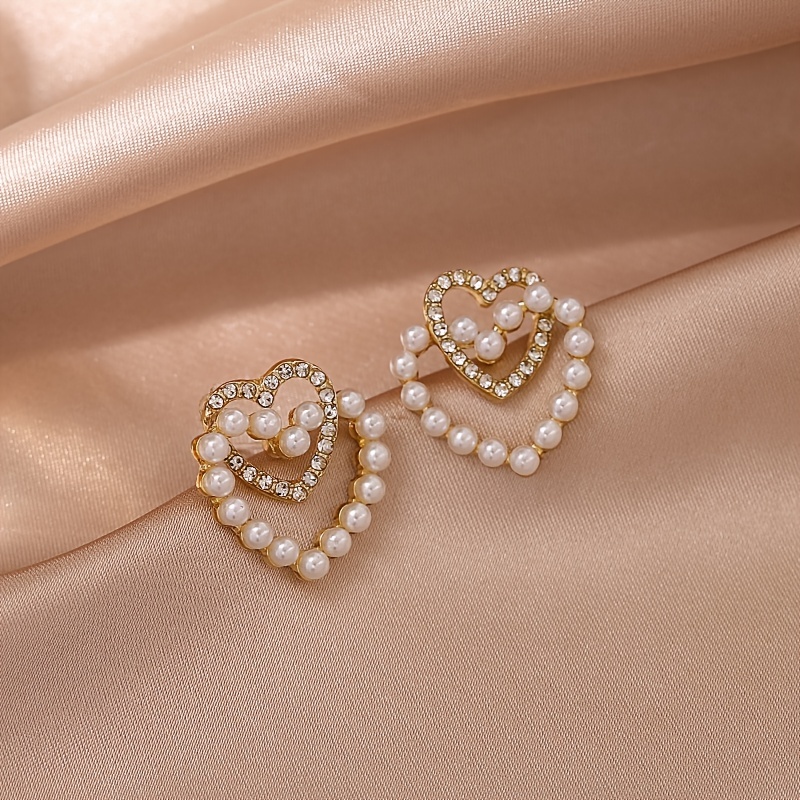 Double Love Faux Pearl Earrings 18K Plated Jewelry
